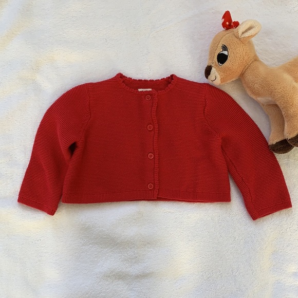 Girls, Baby Gap, Beautiful Little Red Cardigan, Nice Holiday Sweater, 3-6M - Picture 3 of 9